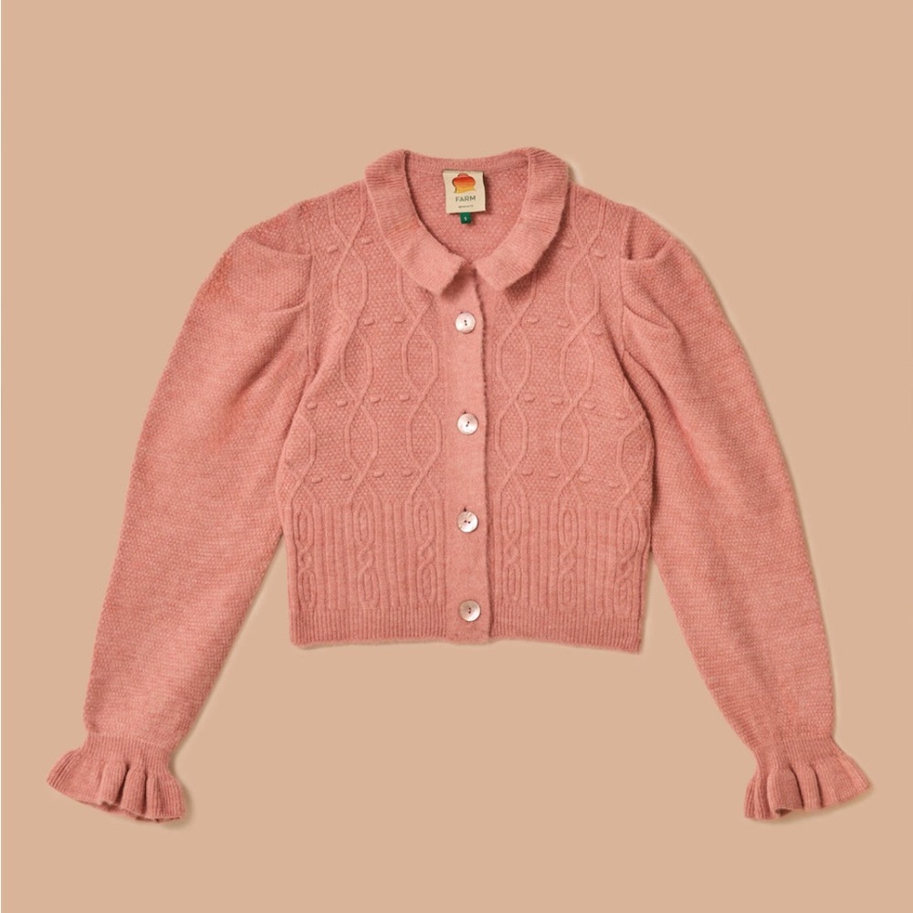 Light Pink Ruffle Knit Cardigan Free People
